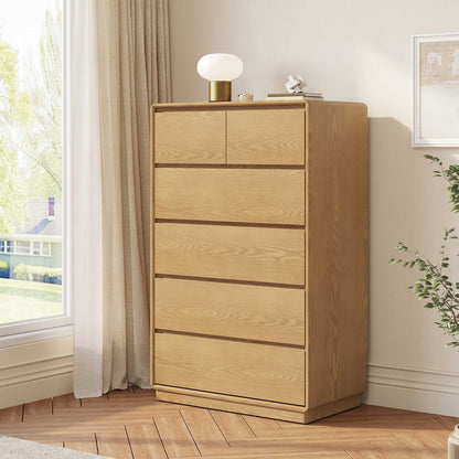 SUCSSRICH | 29.5" Inch Solid Wood 6 Drawer Dresser, Natural Wood Tall Chest of Drawers with Spacious Storage