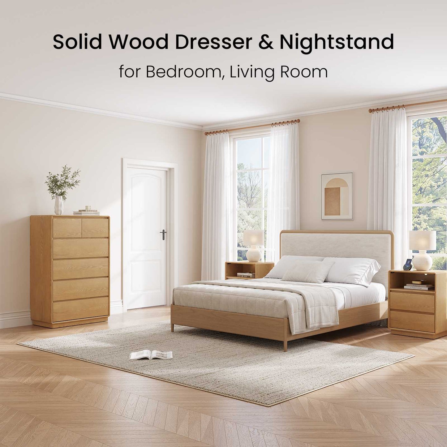 SUCSSRICH | 29.5" Inch Solid Wood 6 Drawer Dresser, Natural Wood Tall Chest of Drawers with Spacious Storage