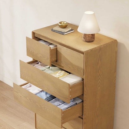 SUCSSRICH | 29.5" Inch Solid Wood 6 Drawer Dresser, Natural Wood Tall Chest of Drawers with Spacious Storage