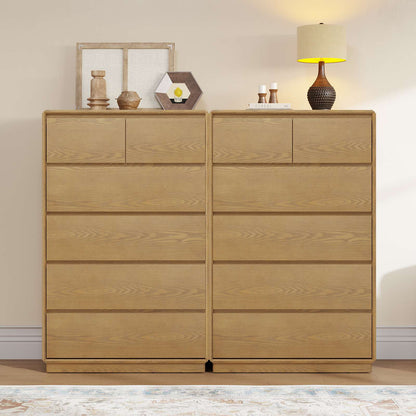 SUCSSRICH | 29.5" Inch Solid Wood 6 Drawer Dresser, Natural Wood Tall Chest of Drawers with Spacious Storage