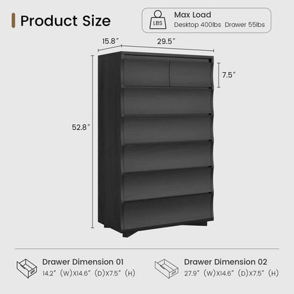 SUCSSRICH | 52.8" Tall 7/8-Drawer Dresser for Bedroom – Wood Chest of Drawers, Vertical Storage Organizer for Closet & Hallway – Black