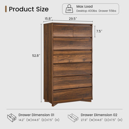 SUCSSRICH | 52.8" Tall 7/8-Drawer Dresser for Bedroom – Wood Chest of Drawers, Vertical Storage Organizer for Closet & Hallway – Brown