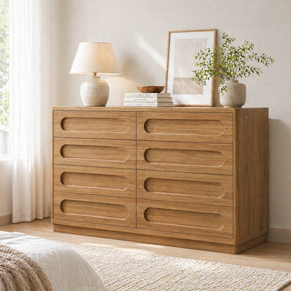 SUCSSRICH | 47.2" 8 Deep-Drawer Dresser for Bedroom – Wide Wooden Chest of Deep Drawers Storage Cabinet & TV Stand – Oak Brown