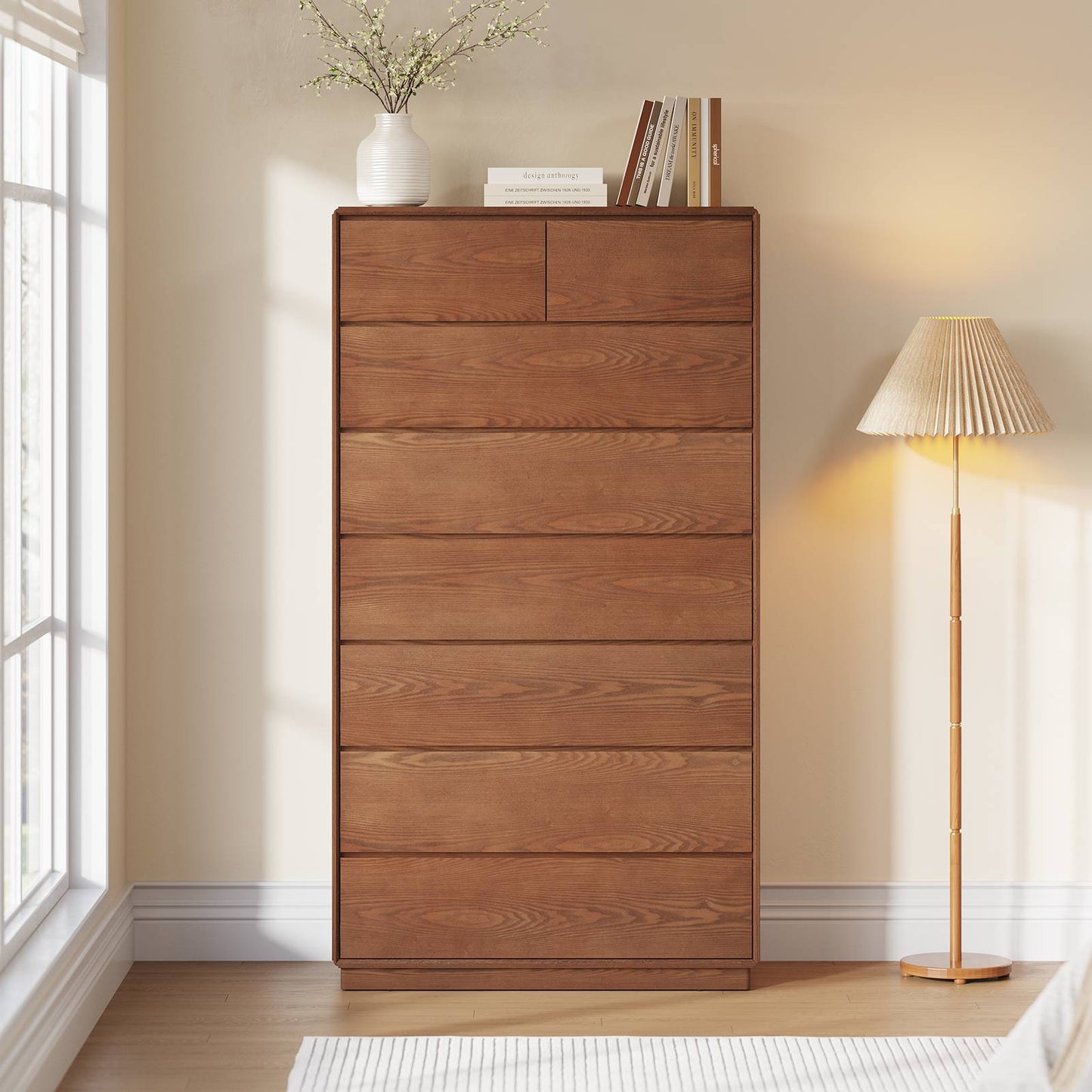 SUCSSRICH 29.5 Inch Solid Wood Dresser with 6/8 Drawer Natural Solid Wood Tall Dresser for Living Room Bedroom
