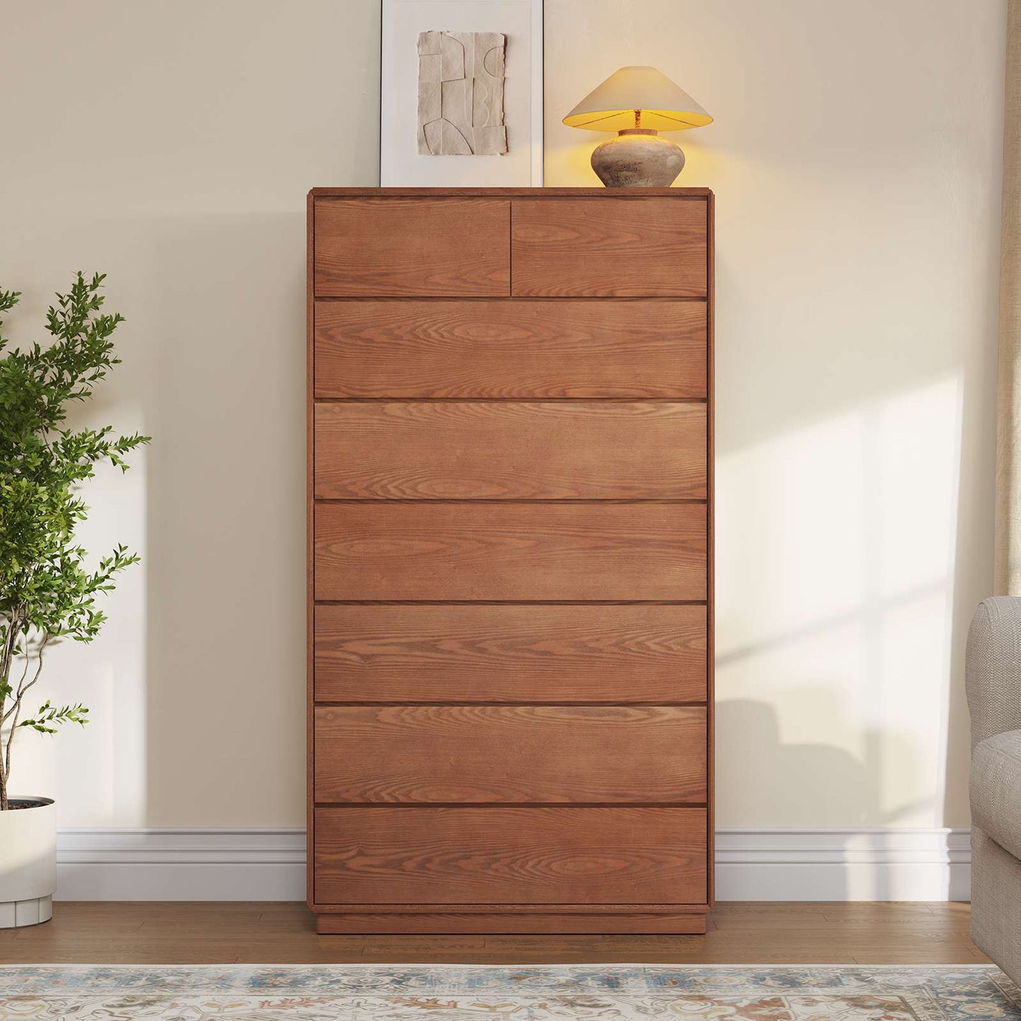 SUCSSRICH 29.5 Inch Solid Wood Dresser with 6/8 Drawer Natural Solid Wood Tall Dresser for Living Room Bedroom