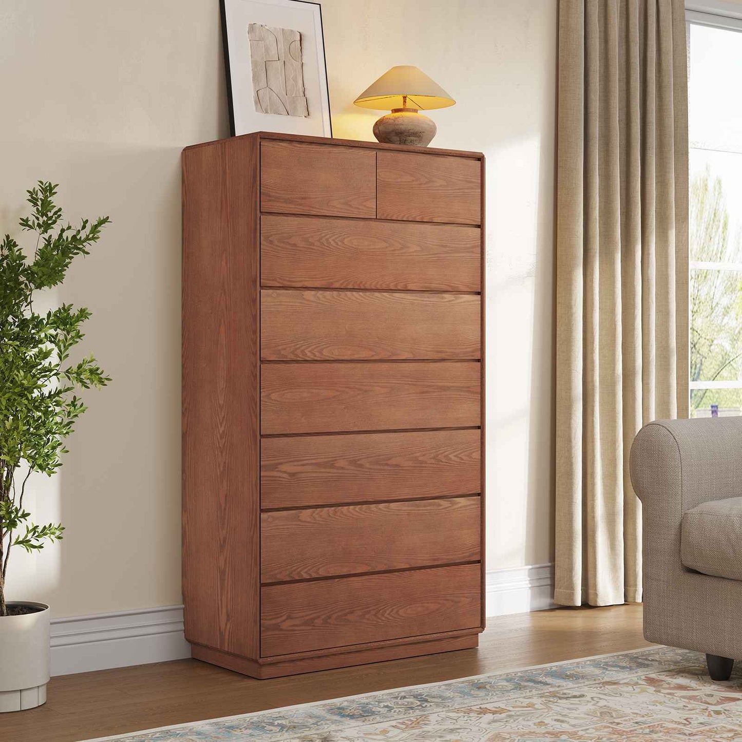 SUCSSRICH 29.5 Inch Solid Wood Dresser with 6/8 Drawer Natural Solid Wood Tall Dresser for Living Room Bedroom