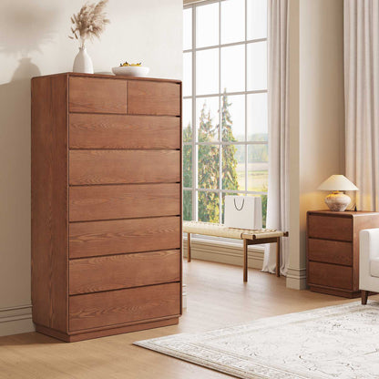 SUCSSRICH 29.5 Inch Solid Wood Dresser with 6/8 Drawer Natural Solid Wood Tall Dresser for Living Room Bedroom