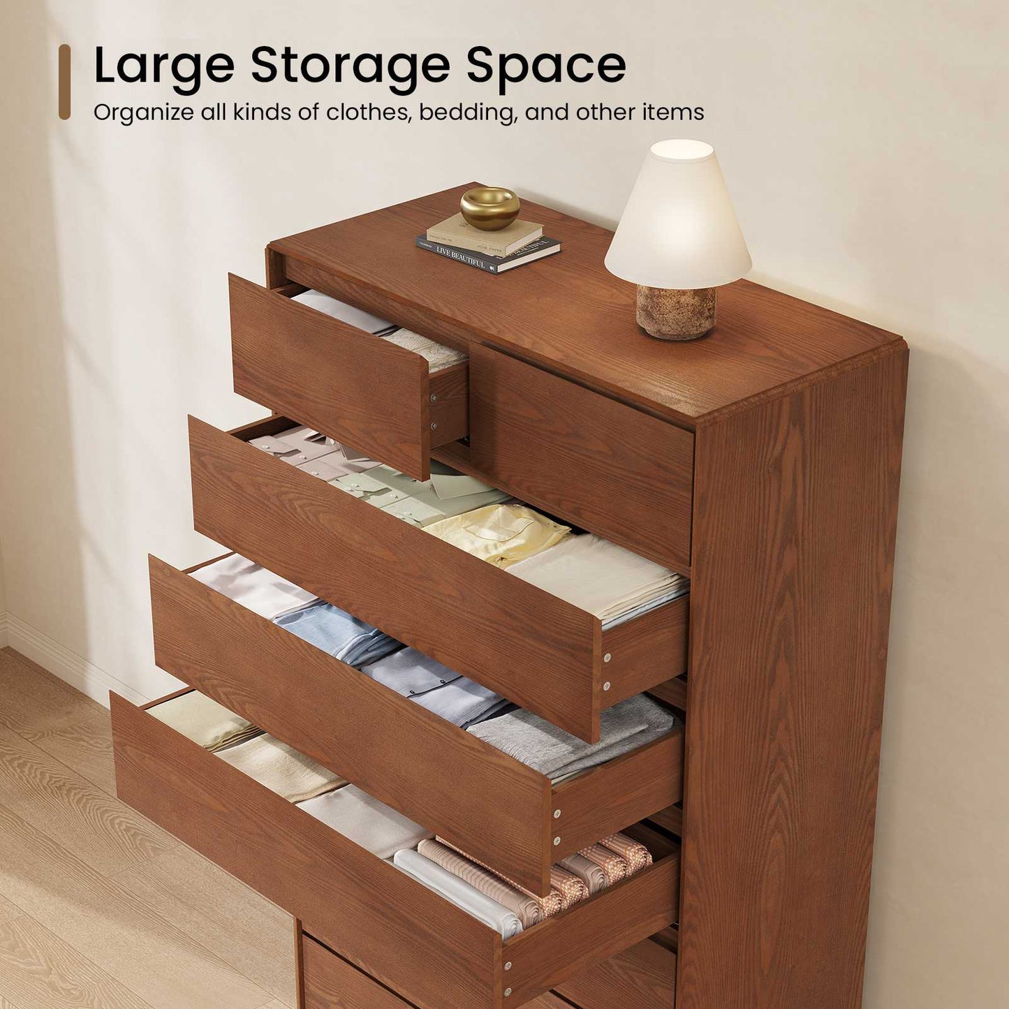 SUCSSRICH 29.5 Inch Solid Wood Dresser with 6/8 Drawer Natural Solid Wood Tall Dresser for Living Room Bedroom