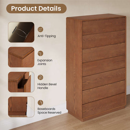 SUCSSRICH 29.5 Inch Solid Wood Dresser with 6/8 Drawer Natural Solid Wood Tall Dresser for Living Room Bedroom