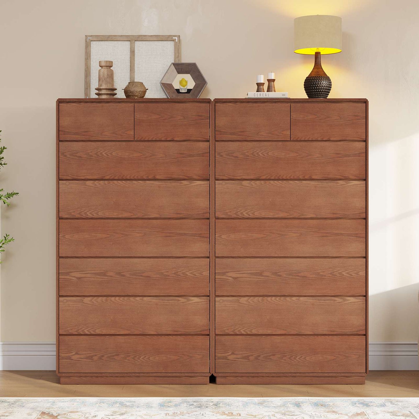 SUCSSRICH 29.5 Inch Solid Wood Dresser with 6/8 Drawer Natural Solid Wood Tall Dresser for Living Room Bedroom