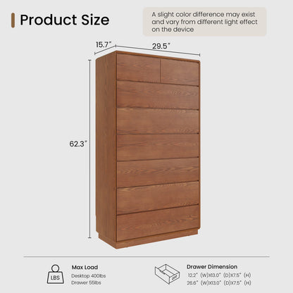 SUCSSRICH 29.5 Inch Solid Wood Dresser with 6/8 Drawer Natural Solid Wood Tall Dresser for Living Room Bedroom