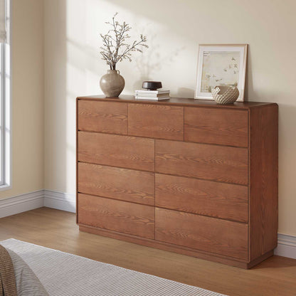 SUCSSRICH 55.2 Inch Solid Wood Dresser with 6/9 Drawers Natural Solid Wood Wide Dresser for Living Room Bedroom