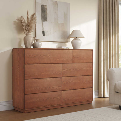 SUCSSRICH 55.2 Inch Solid Wood Dresser with 6/9 Drawers Natural Solid Wood Wide Dresser for Living Room Bedroom