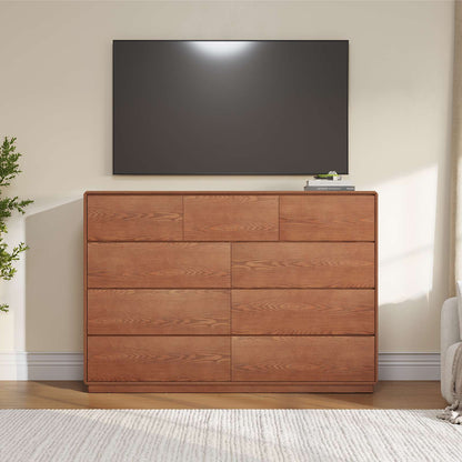 SUCSSRICH 55.2 Inch Solid Wood Dresser with 6/9 Drawers Natural Solid Wood Wide Dresser for Living Room Bedroom