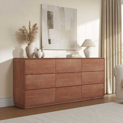 SUCSSRICH 55.2 Inch Solid Wood Dresser with 6/9 Drawers Natural Solid Wood Wide Dresser for Living Room Bedroom