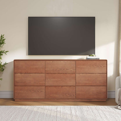 SUCSSRICH 55.2 Inch Solid Wood Dresser with 6/9 Drawers Natural Solid Wood Wide Dresser for Living Room Bedroom