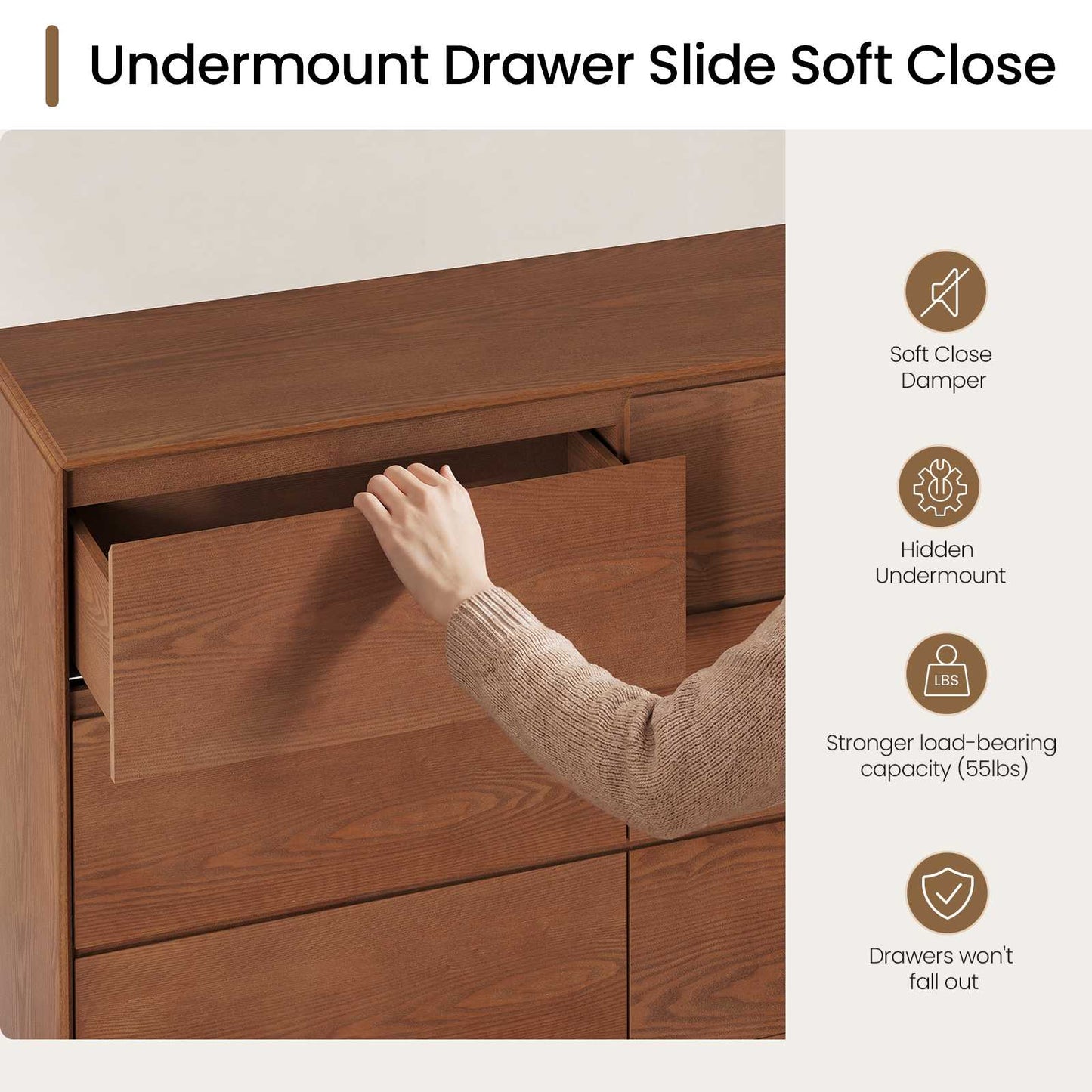 SUCSSRICH 55.2 Inch Solid Wood Dresser with 6/9 Drawers Natural Solid Wood Wide Dresser for Living Room Bedroom