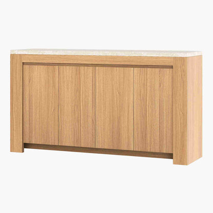 SUCSSRICH 63-Inch Modern Buffet Cabinet with Storage, Faux Marble Top, 4 Doors for Living Room & Dining Room (Walnut)