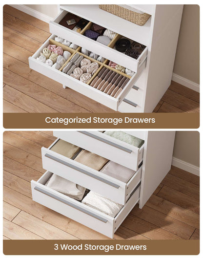 SUCSSRICH | Modular Closet Organizer System with 5 Drawers & 4 Shelves, Freestanding Walk-In Closet Storage (White)