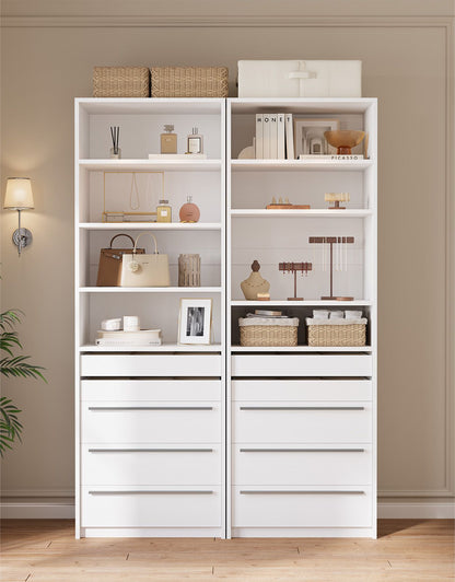 SUCSSRICH | Modular Closet Organizer System with 5 Drawers & 4 Shelves, Freestanding Walk-In Closet Storage (White)