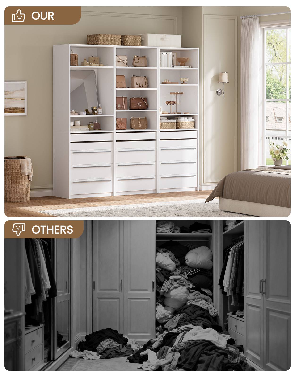 SUCSSRICH | Modular Closet Organizer System with 5 Drawers & 4 Shelves, Freestanding Walk-In Closet Storage (White)
