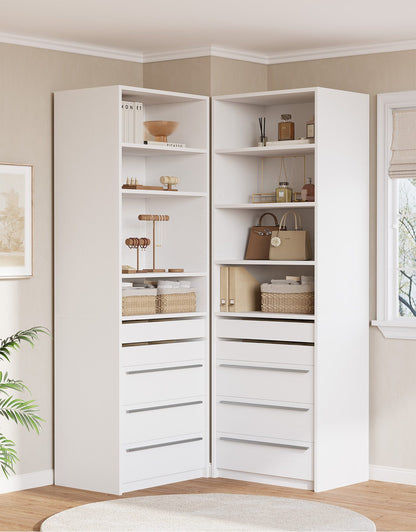 SUCSSRICH | Modular Closet Organizer System with 5 Drawers & 4 Shelves, Freestanding Walk-In Closet Storage (White)