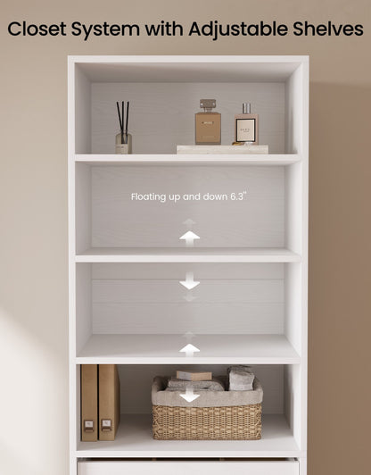 SUCSSRICH | Modular Closet Organizer System with 5 Drawers & 4 Shelves, Freestanding Walk-In Closet Storage (White)