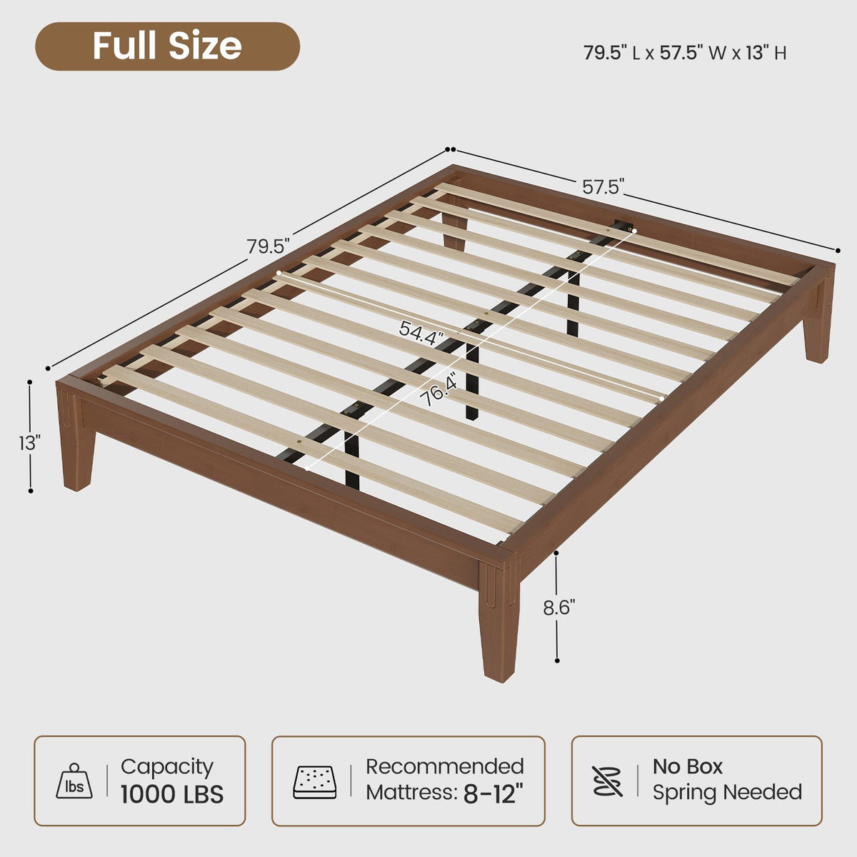 SUCSSRICH | Solid Wood Platform Bed Frame, Japanese Joinery, Natural Bamboo, Japandi Style & No Box Spring Needed