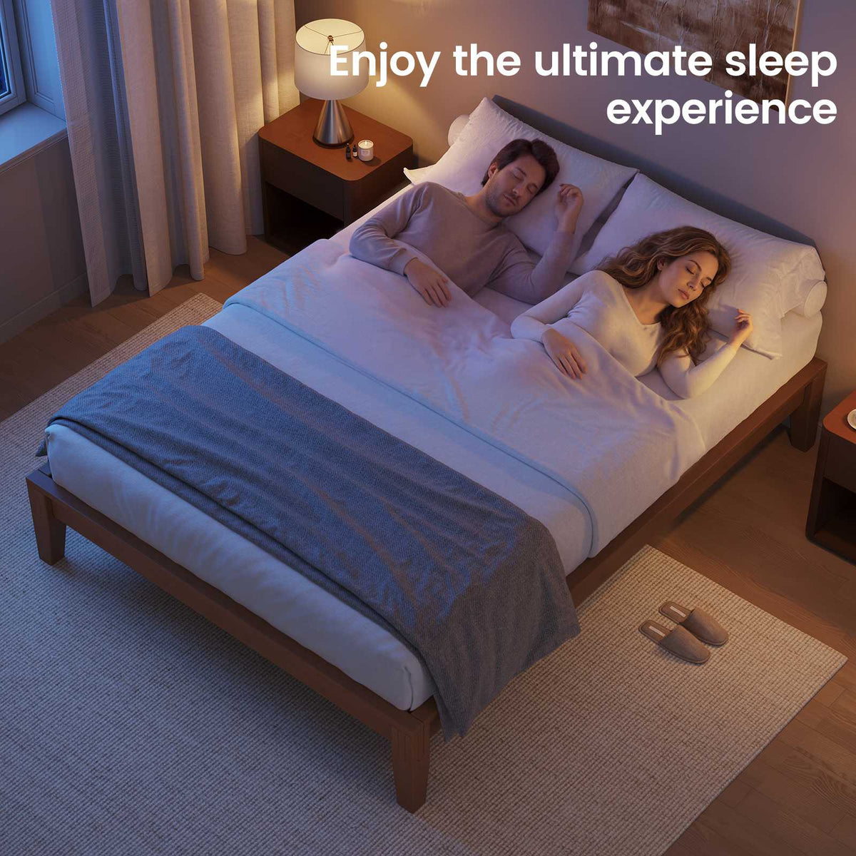 SUCSSRICH | Solid Wood Platform Bed Frame, Japanese Joinery, Natural Bamboo, Japandi Style & No Box Spring Needed