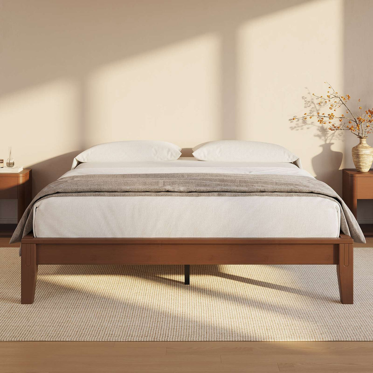 SUCSSRICH | Solid Wood Platform Bed Frame, Japanese Joinery, Natural Bamboo, Japandi Style & No Box Spring Needed