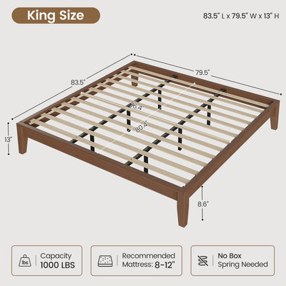 SUCSSRICH | Solid Wood Platform Bed Frame, Japanese Joinery, Natural Bamboo, Japandi Style & No Box Spring Needed