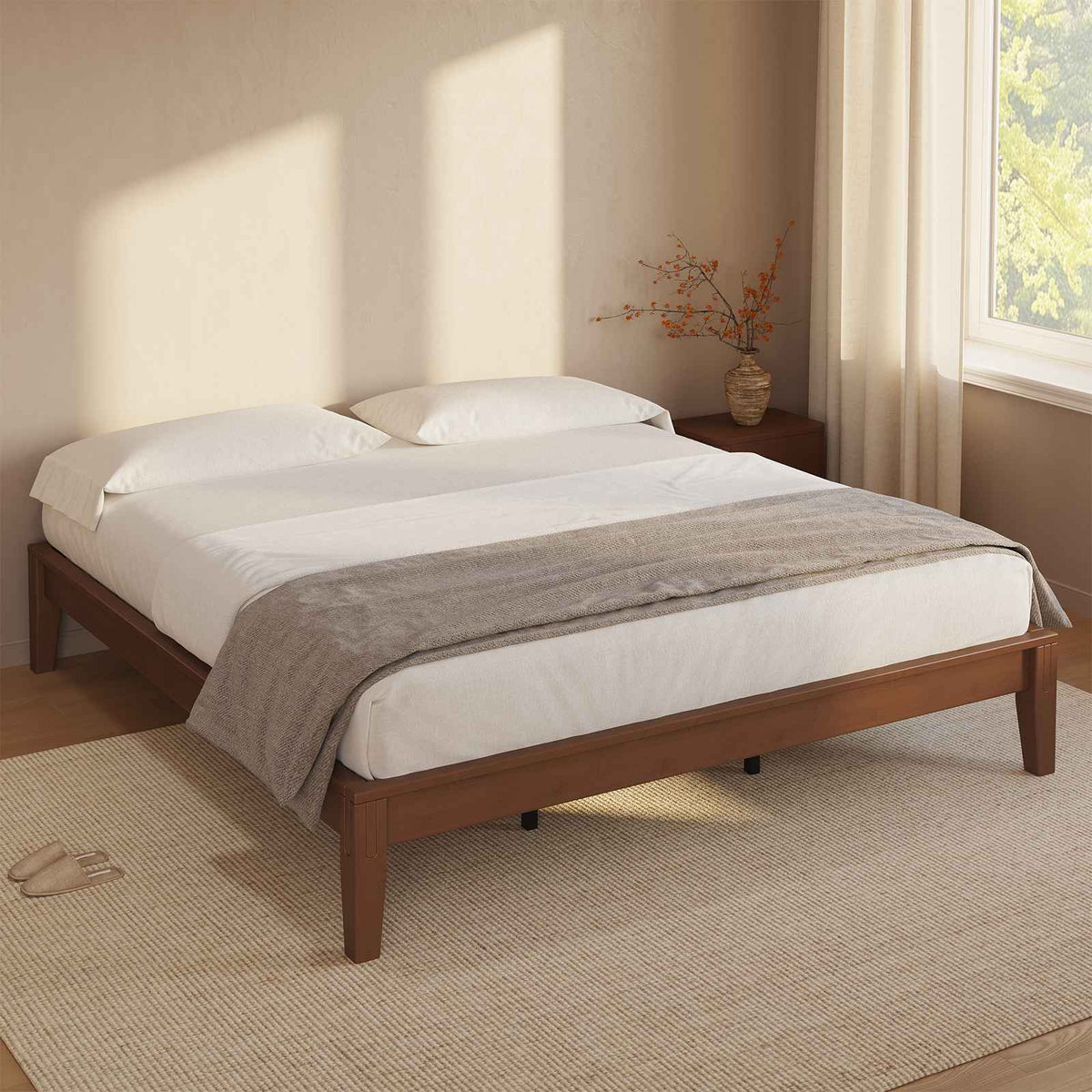 SUCSSRICH | Solid Wood Platform Bed Frame, Japanese Joinery, Natural Bamboo, Japandi Style & No Box Spring Needed