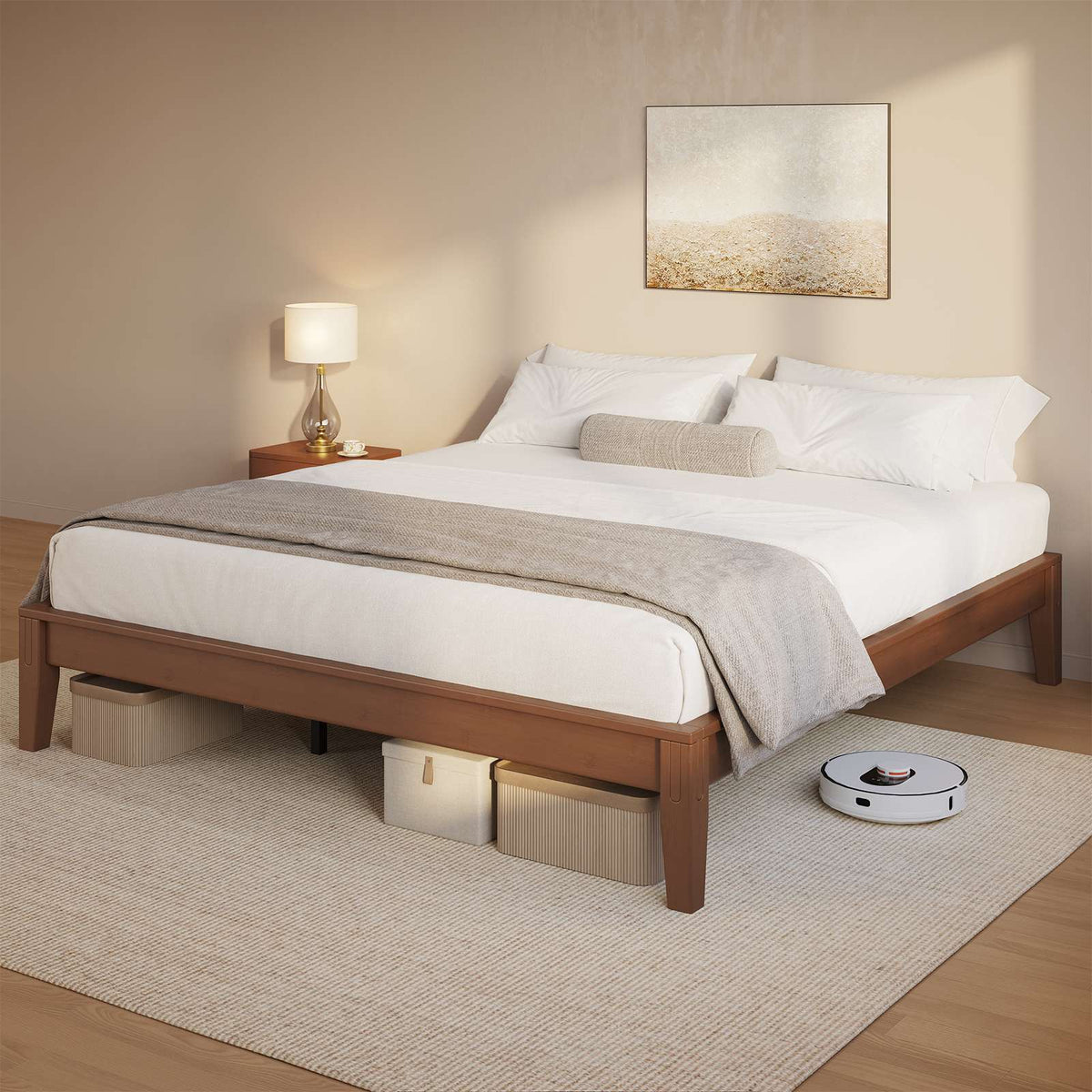 SUCSSRICH | Solid Wood Platform Bed Frame, Japanese Joinery, Natural Bamboo, Japandi Style & No Box Spring Needed