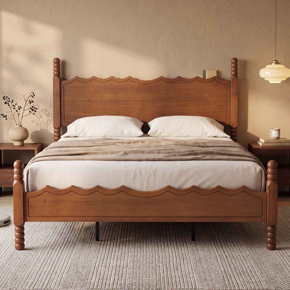 SUCSSRICH | Solid Wood Platform Bed with Storage Headboard, Spindle Design, Under-Bed Storage & No Box Spring Needed