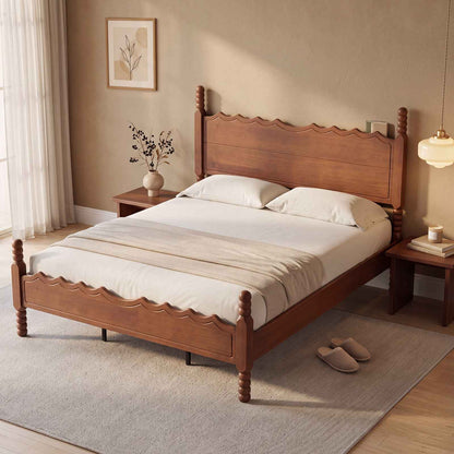 SUCSSRICH | Solid Wood Platform Bed with Storage Headboard, Spindle Design, Under-Bed Storage & No Box Spring Needed