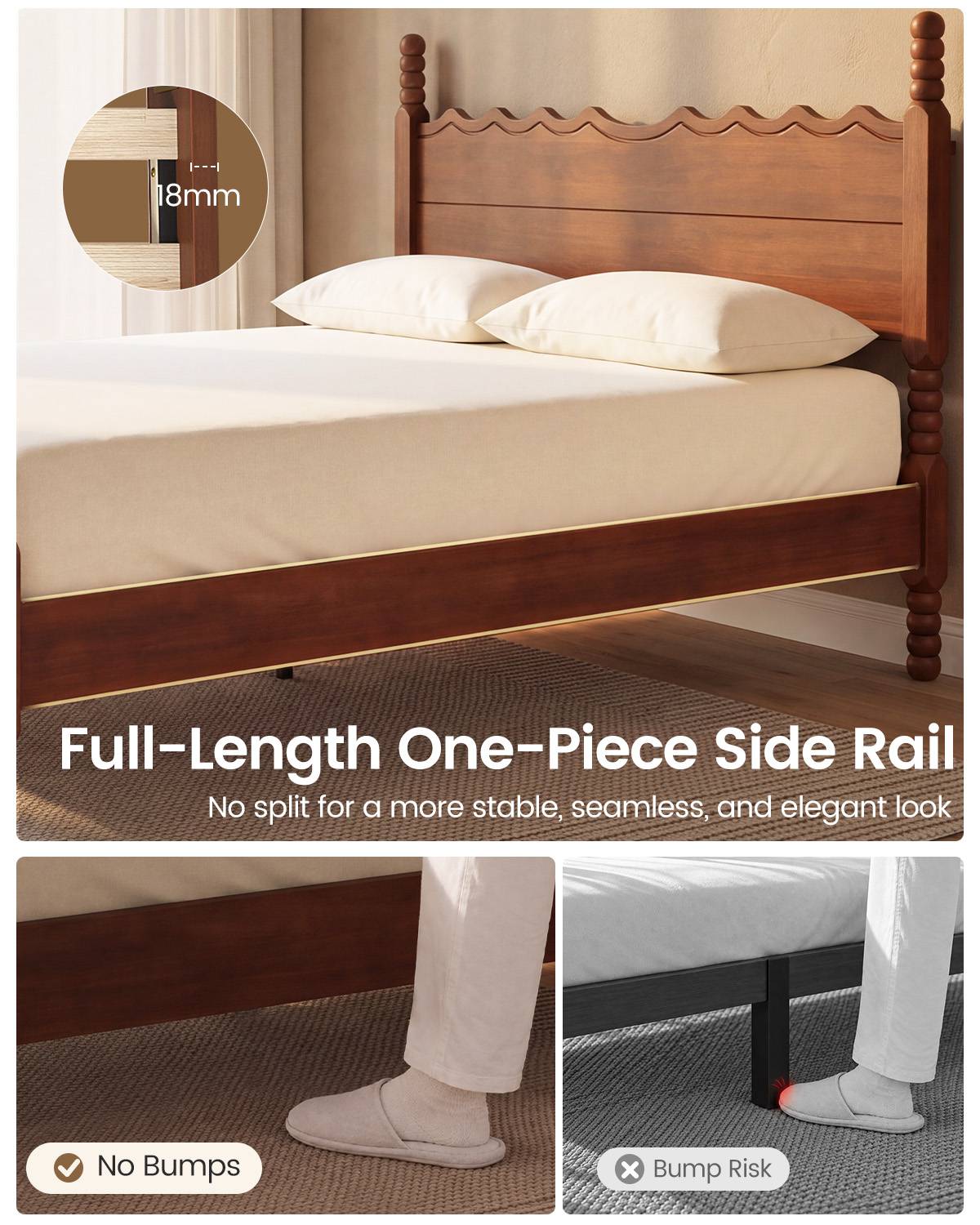 SUCSSRICH | Solid Wood Platform Bed with Storage Headboard, Spindle Design, Under-Bed Storage & No Box Spring Needed