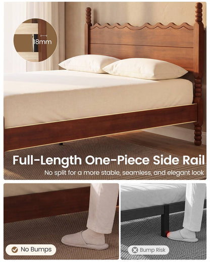 SUCSSRICH | Solid Wood Platform Bed with Storage Headboard, Spindle Design, Under-Bed Storage & No Box Spring Needed