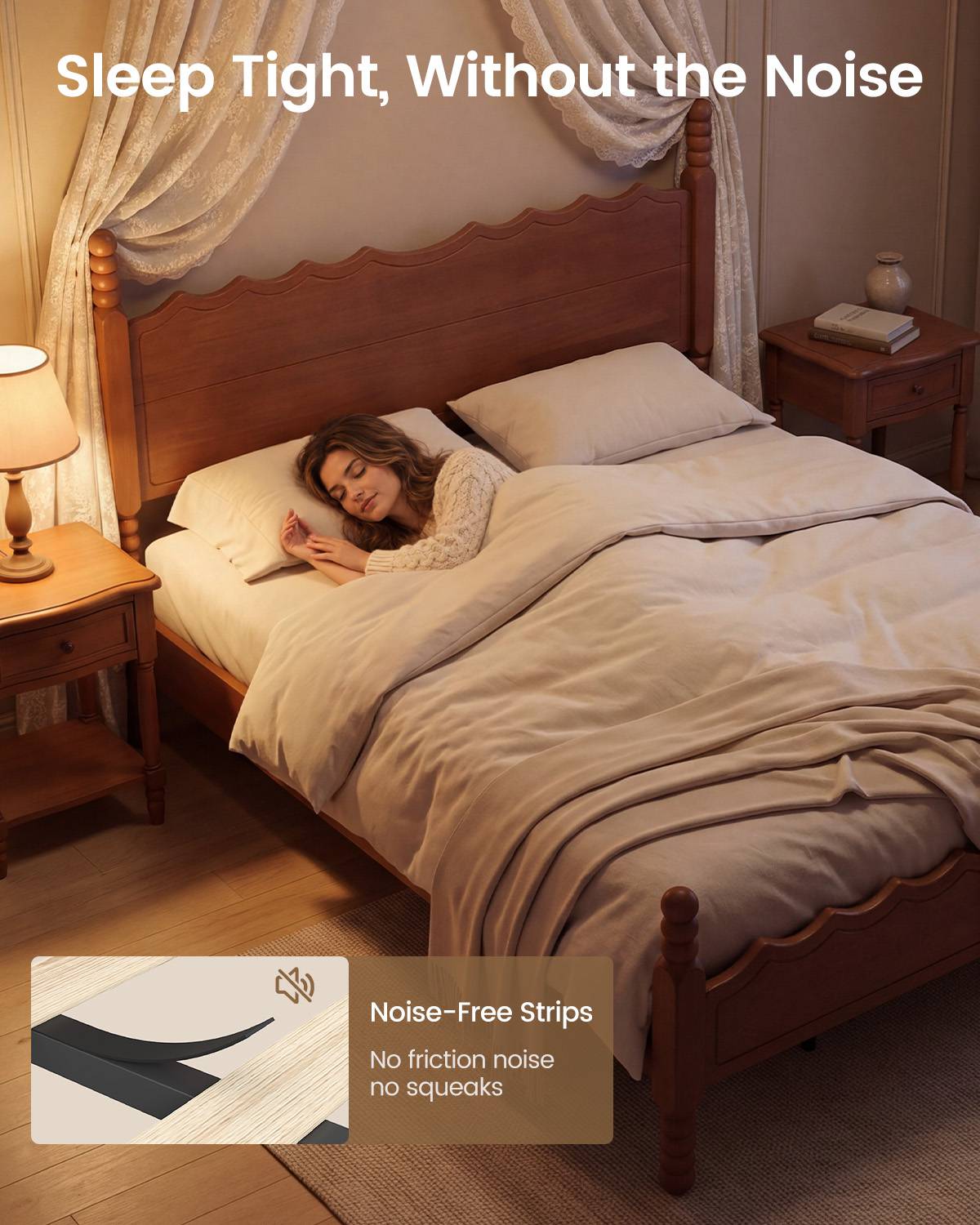 SUCSSRICH | Solid Wood Platform Bed with Storage Headboard, Spindle Design, Under-Bed Storage & No Box Spring Needed