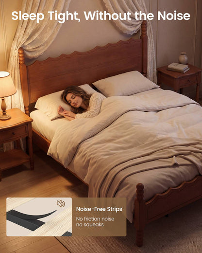 SUCSSRICH | Solid Wood Platform Bed with Storage Headboard, Spindle Design, Under-Bed Storage & No Box Spring Needed