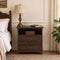 SUCSSRICH | 20-Inch Vintage Farmhouse Nightstand with Charging Station, 2 Drawers & Open Shelf, Elegant Carved Accents and Rustic Metal Handles