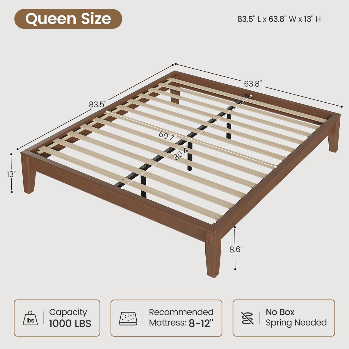 SUCSSRICH | Solid Wood Platform Bed Frame, Japanese Joinery, Natural Bamboo, Japandi Style & No Box Spring Needed