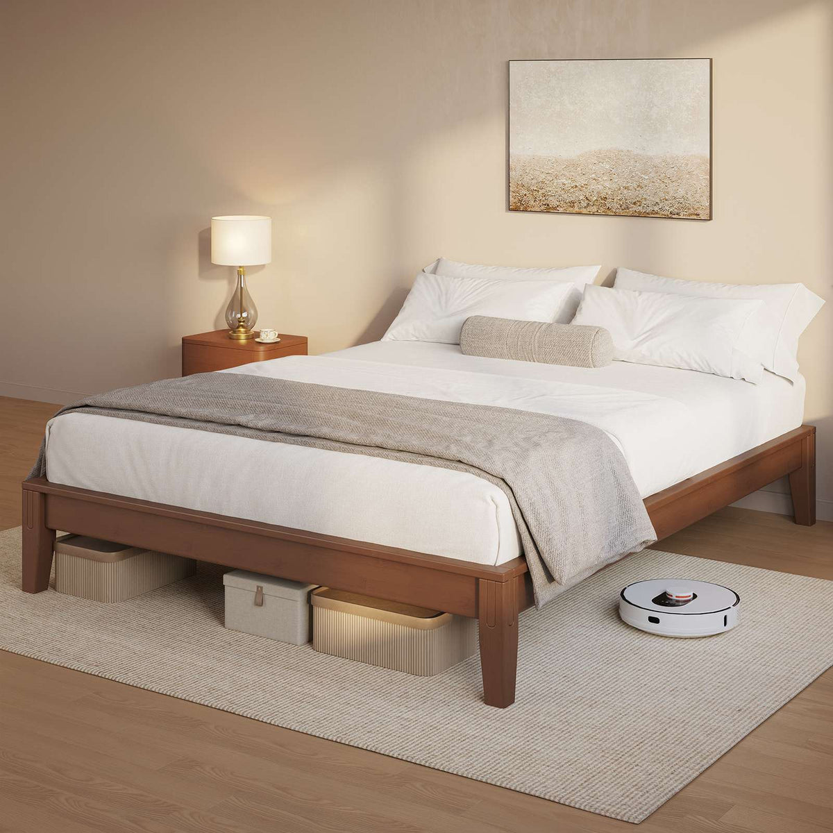 SUCSSRICH | Solid Wood Platform Bed Frame, Japanese Joinery, Natural Bamboo, Japandi Style & No Box Spring Needed