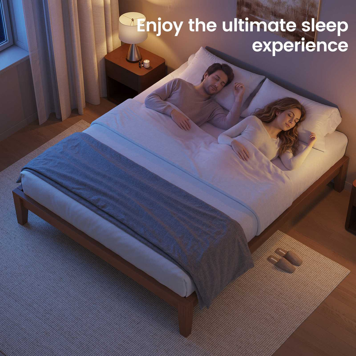 SUCSSRICH | Solid Wood Platform Bed Frame, Japanese Joinery, Natural Bamboo, Japandi Style & No Box Spring Needed
