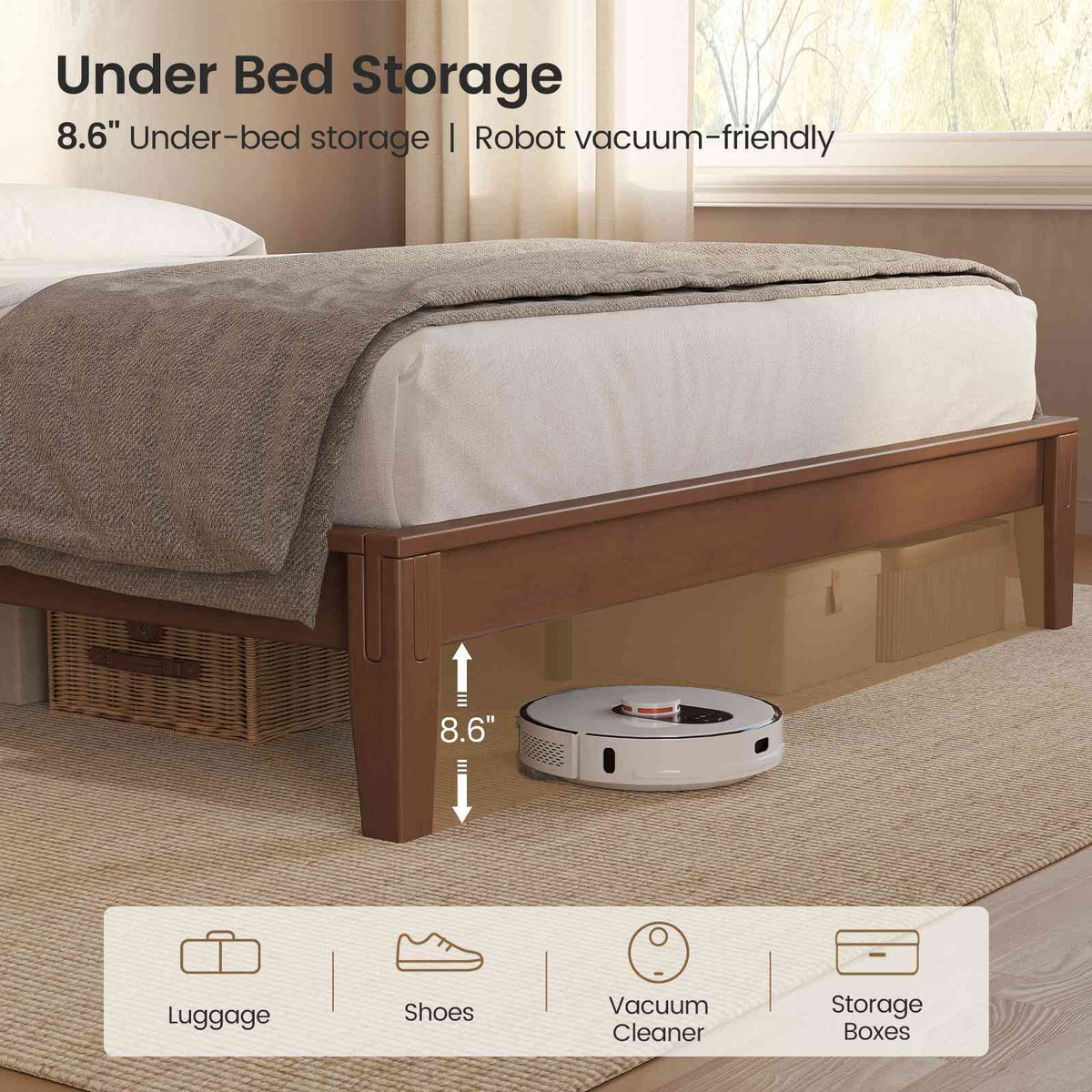 SUCSSRICH | Solid Wood Platform Bed Frame, Japanese Joinery, Natural Bamboo, Japandi Style & No Box Spring Needed