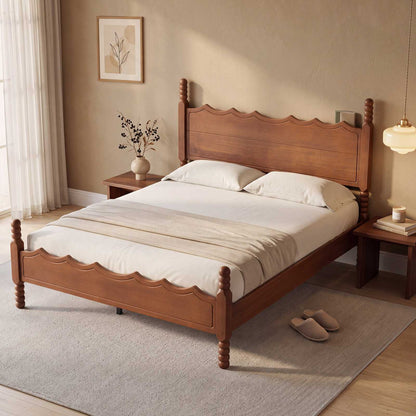 SUCSSRICH | Solid Wood Platform Bed with Storage Headboard, Spindle Design, Under-Bed Storage & No Box Spring Needed