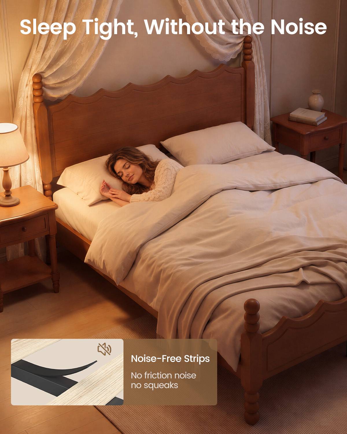 SUCSSRICH | Solid Wood Platform Bed with Storage Headboard, Spindle Design, Under-Bed Storage & No Box Spring Needed