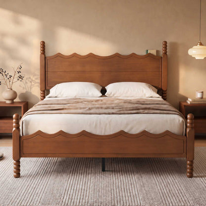 SUCSSRICH | Solid Wood Platform Bed with Storage Headboard, Spindle Design, Under-Bed Storage & No Box Spring Needed