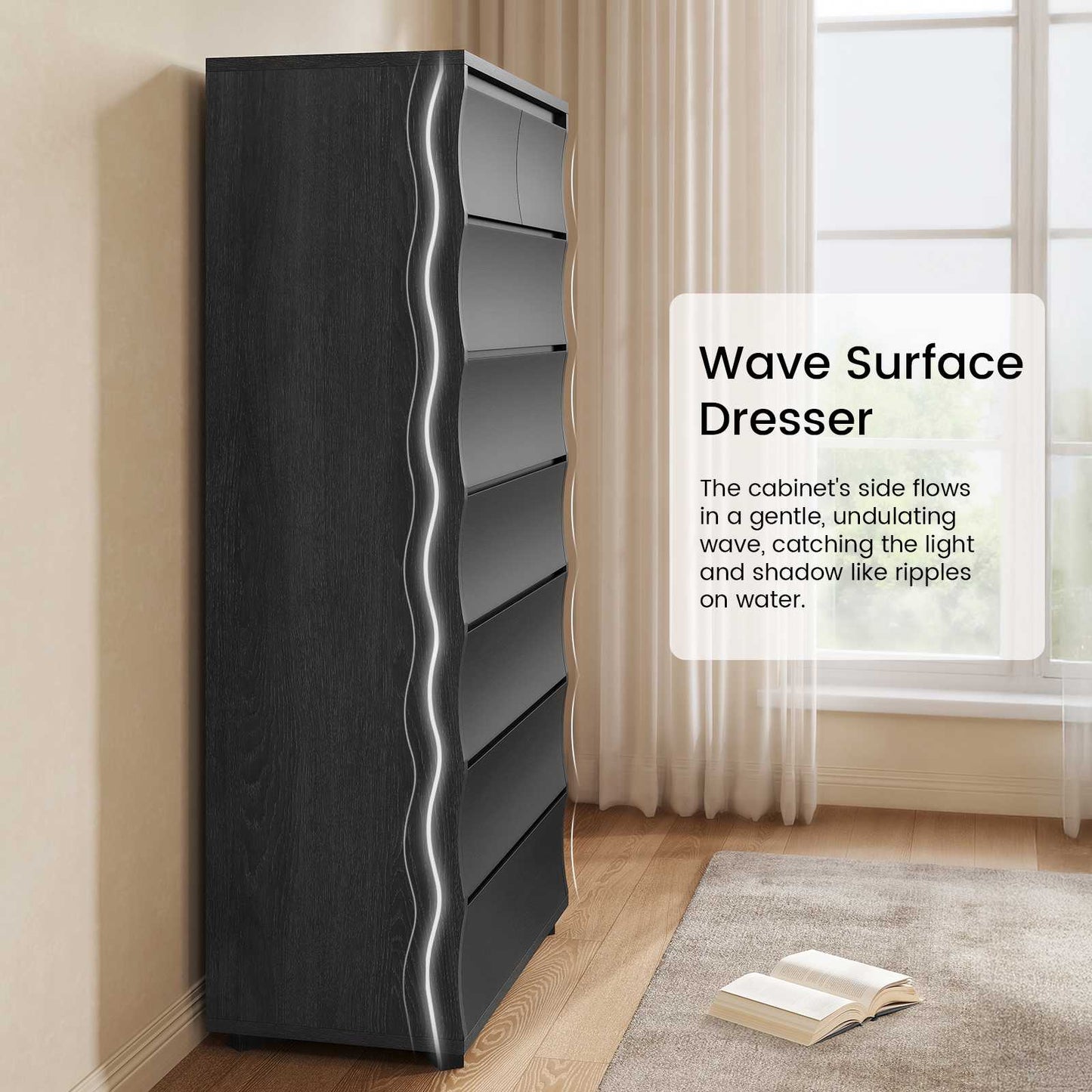 SUCSSRISH 61 Inch Tall Black 8-Drawer Dresser – Bedroom/Hallway Storage Chest