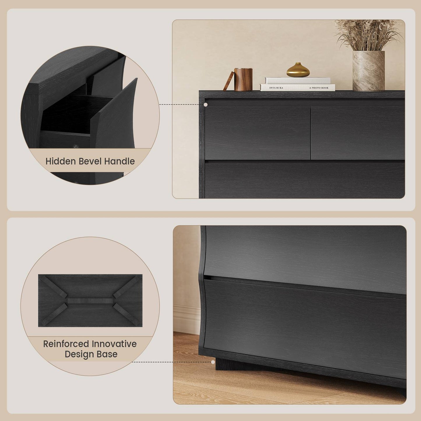 SUCSSRISH 61 Inch Tall Black 8-Drawer Dresser – Bedroom/Hallway Storage Chest