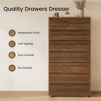 SUCSSRISH 61 Inch Tall Brown 8-Drawer Dresser – Bedroom/Hallway Storage Chest